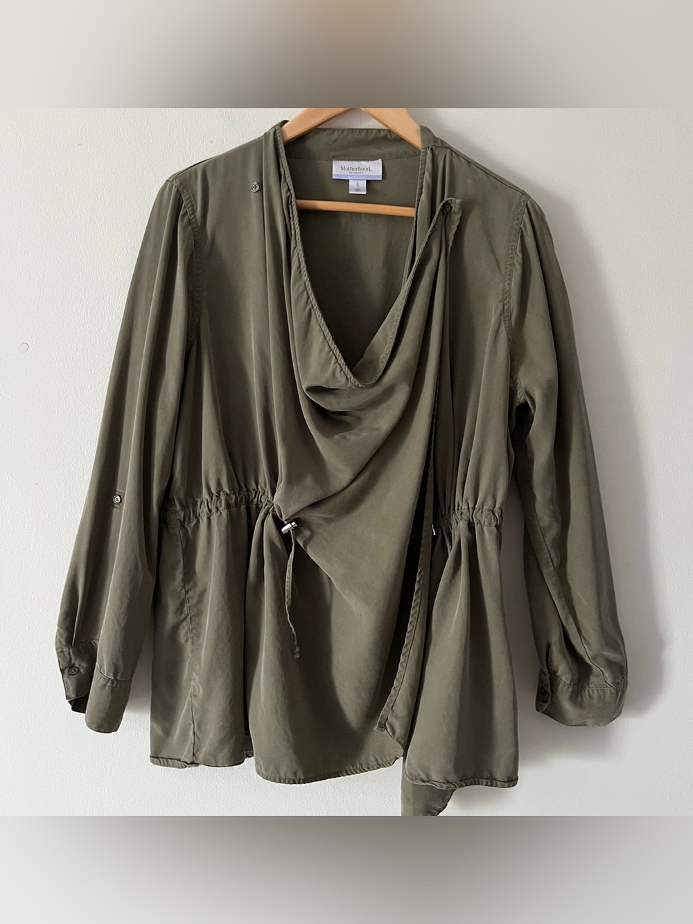 Motherhood Maternity Olive Drawstring Nursing Friendly Slouchy Utility Jacket L